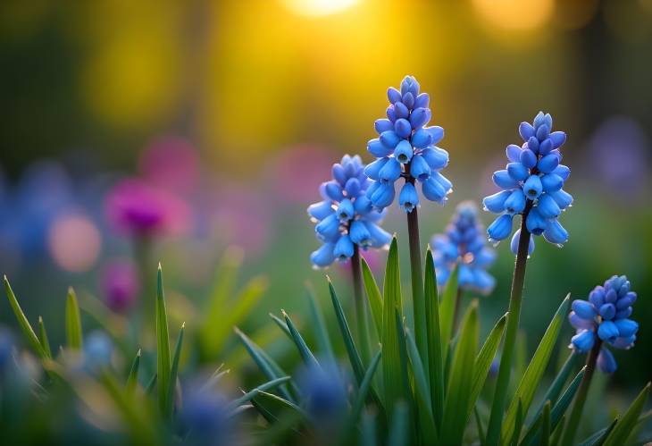 Blooming Blue Flowers in a Colorful Garden